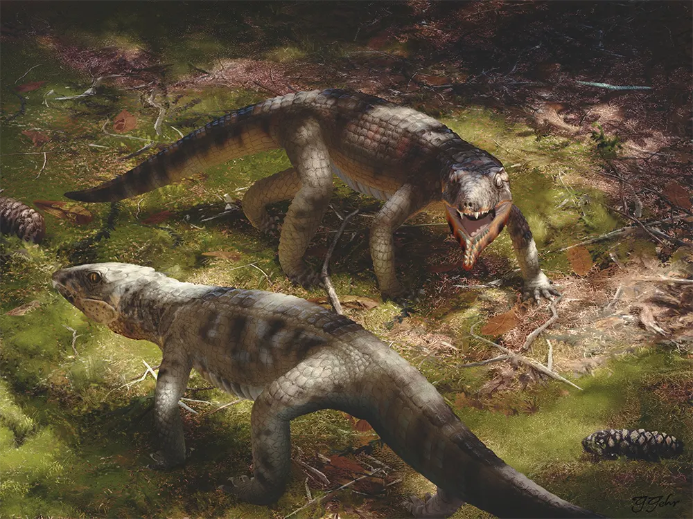 Reprodução artística do Caipirasuchus catanduvense