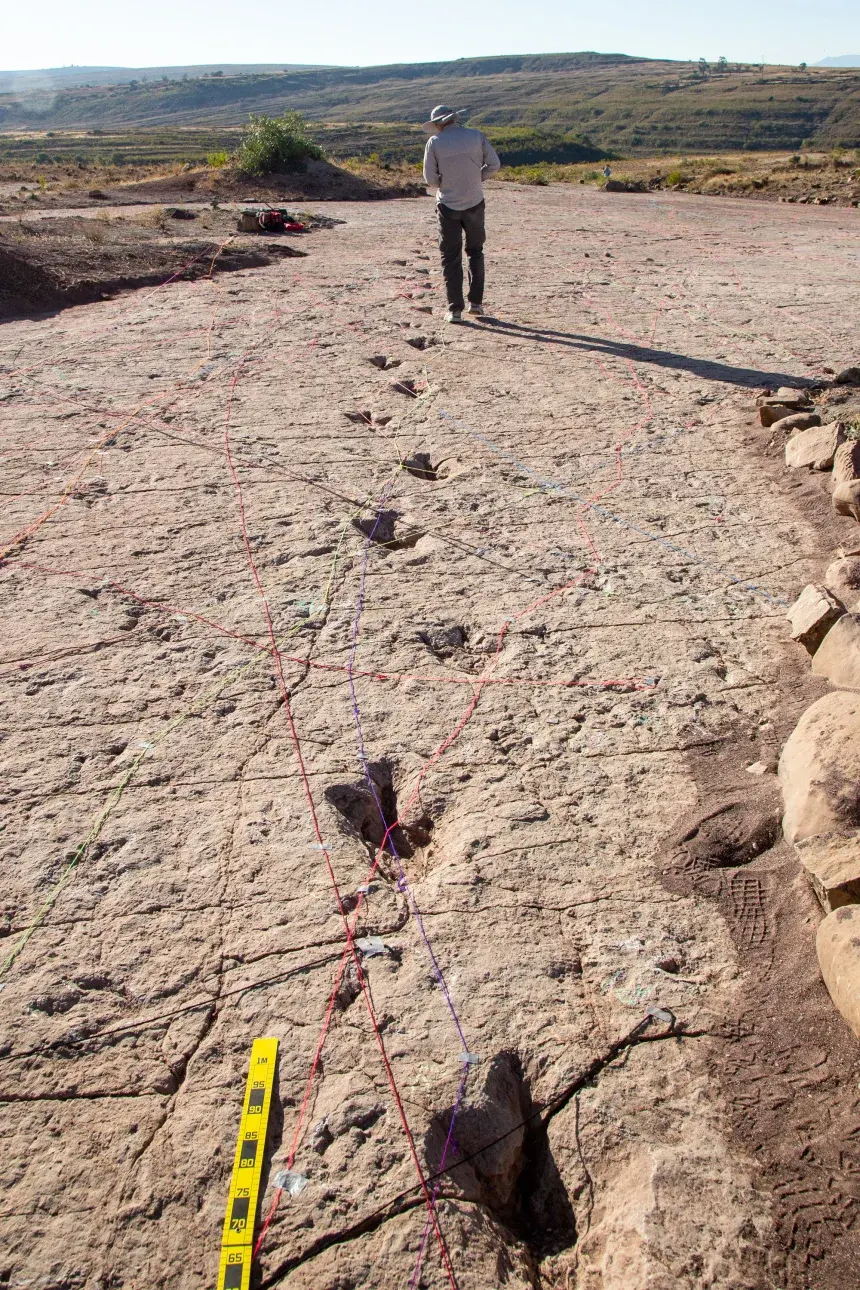 pegadas de dinossauros no sítio Carreras Pampa, em Torotoro, na Bolívia